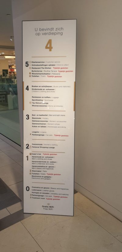 Bijenkorf verdiepingen bord